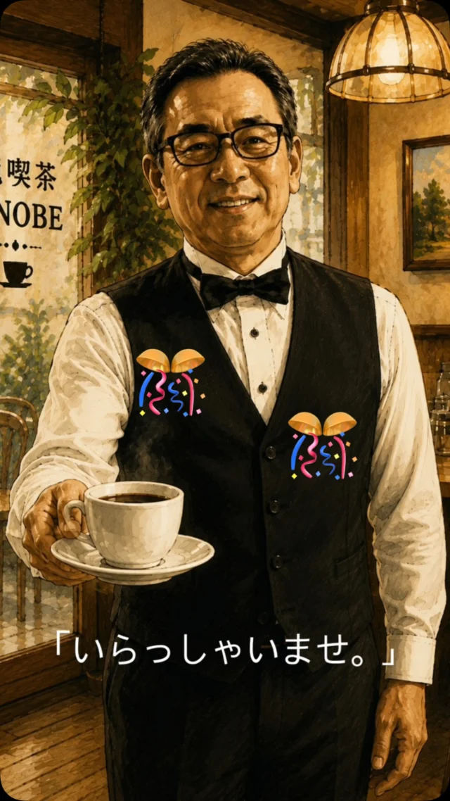☕
【純喫茶マスター｜初の日曜日の巻】
オープン後、
初の日曜日。
実は今日！
**ランチ初のワンオペ。**😅
「やばい...」
－－－－－－－－
ただでさえ、
アタフタなマスター。
今日は…
ご来店控えめでお願いします🙏
－－－－－－－－
それはさておき、
実はオープンの日。
くす玉を割る勢いで、
ペンダントライトまで
割ってしまいました。💥
－－－－－－－－
そんな
おっちょこちょいなマスターですが、
今日も澄ました顔で、
「いらっしゃいませ。」
「ふらっと、一息。」
ーー 純喫茶RINOBE ーー
#純喫茶マスター
#純喫茶RINOBE
#モーニング好評です 
#ふらっと一息
#週に一度はモーニング